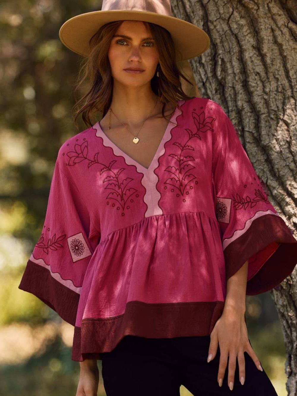 Oddi Color Block Airflow Oversized Peasant Blouse